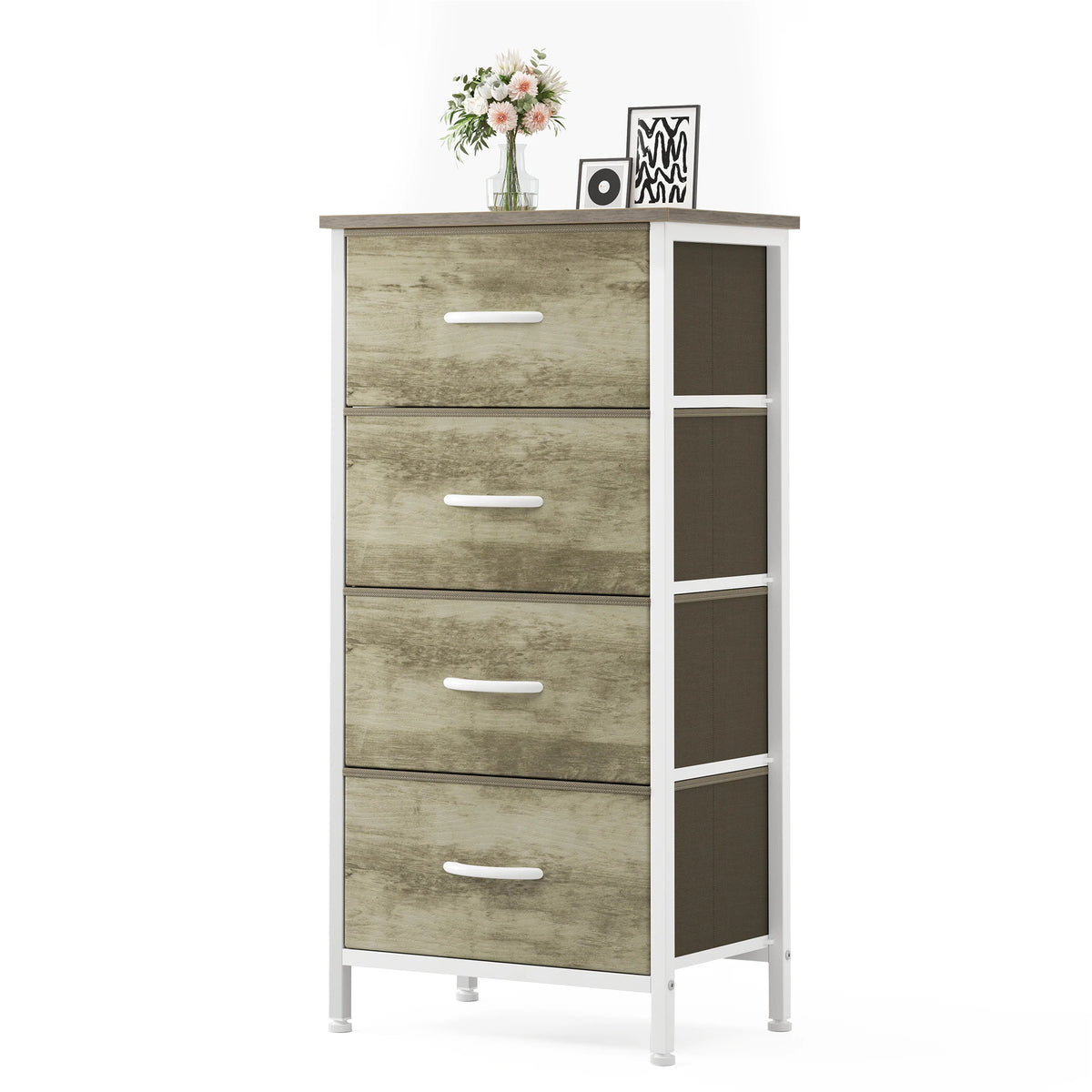 JHK 4 Drawer Fabric Storage Cabinet With Sturdy Steel Frame