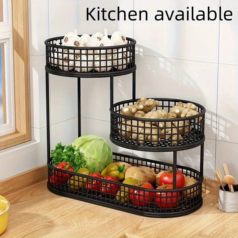 Stainless Steel Multilayer Fruit Basket Round Metal Display Rack