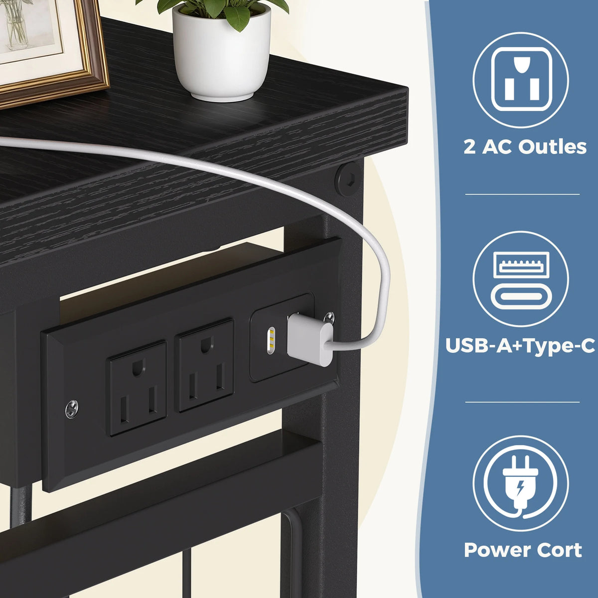 JHK Fabric Dresser With Hanging Rack And Charging Station Storage