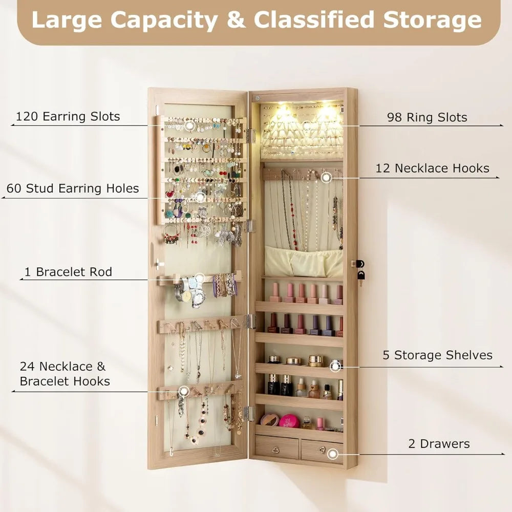 XIAOLANG Full Length Mirrored Jewelry Armoire With LED Lights