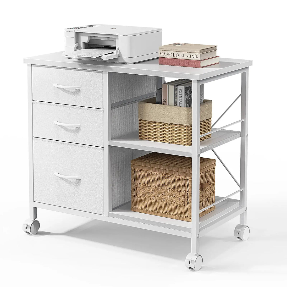 JHK 3 Drawer Mobile Fabric Wardrobe With Steel Frame