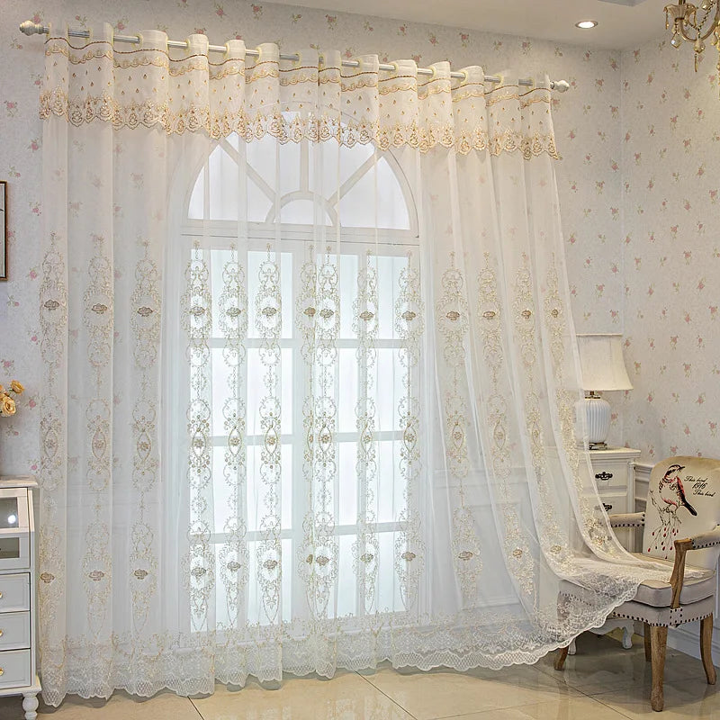 European Embroidered Sheer Curtains for Modern Living Room