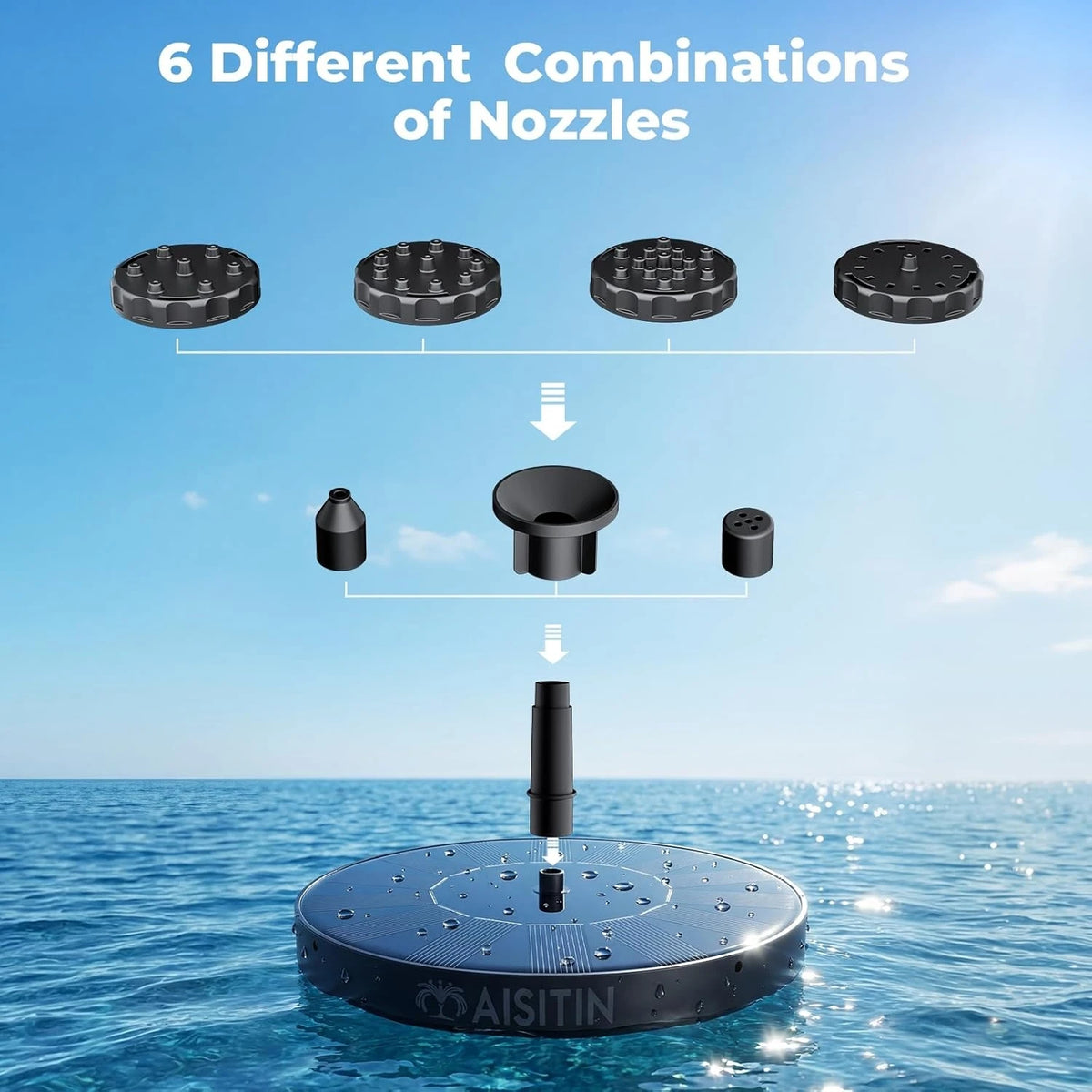 Robust Floating Solar Fountain With Six Nozzles For Garden Ponds