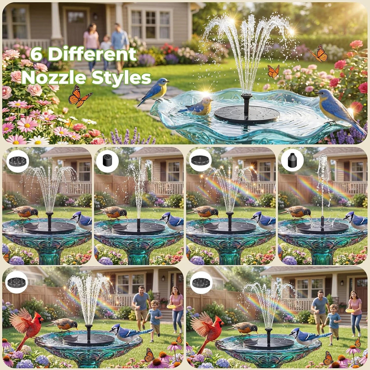 Robust Floating Solar Fountain With Six Nozzles For Garden Ponds