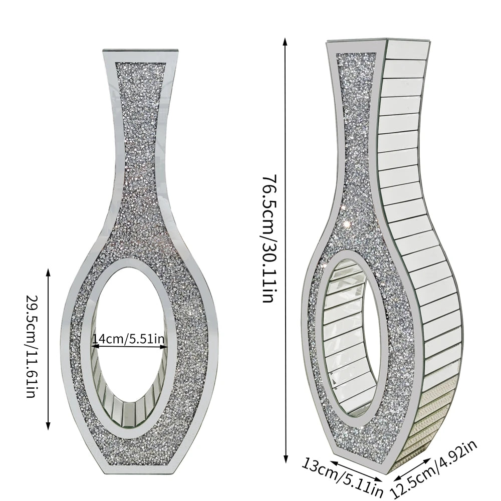 Tall Mirrored Glass Floor Vase Decorative Crush Diamond Design