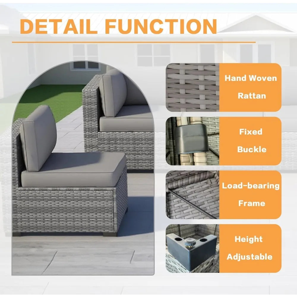 Xiaolang Outdoor Patio Sectional Sofa With Glass Table And Cushions