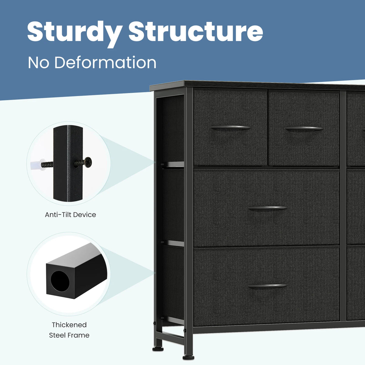 JHK Modern Fabric Drawers Dresser With Wood Top