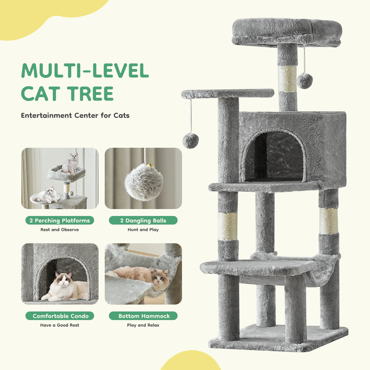 JHK Tall Cat Tree Featuring Sisal Scratching Posts And Perches
