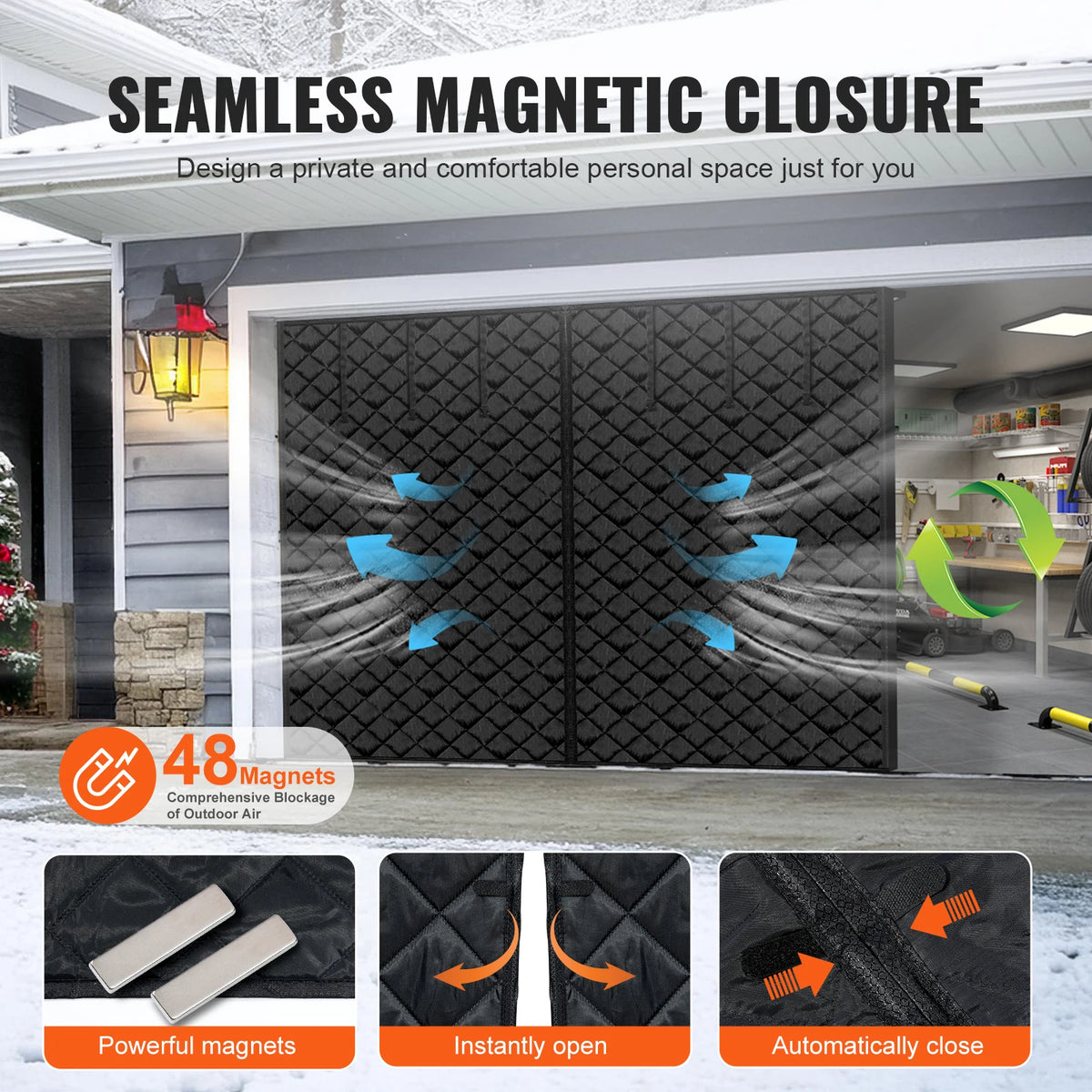 Magnetic Thermal Insulated Garage Door Screen With 300D Oxford Fabric