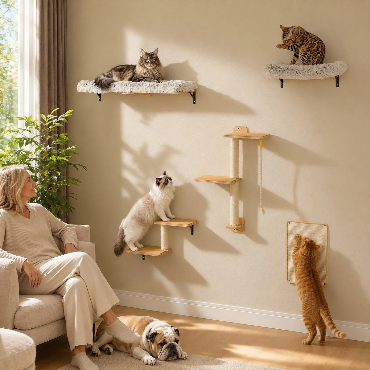 PAWZ Road Wooden Cat Climbing Wall Shelves Sisal Scraper Rope