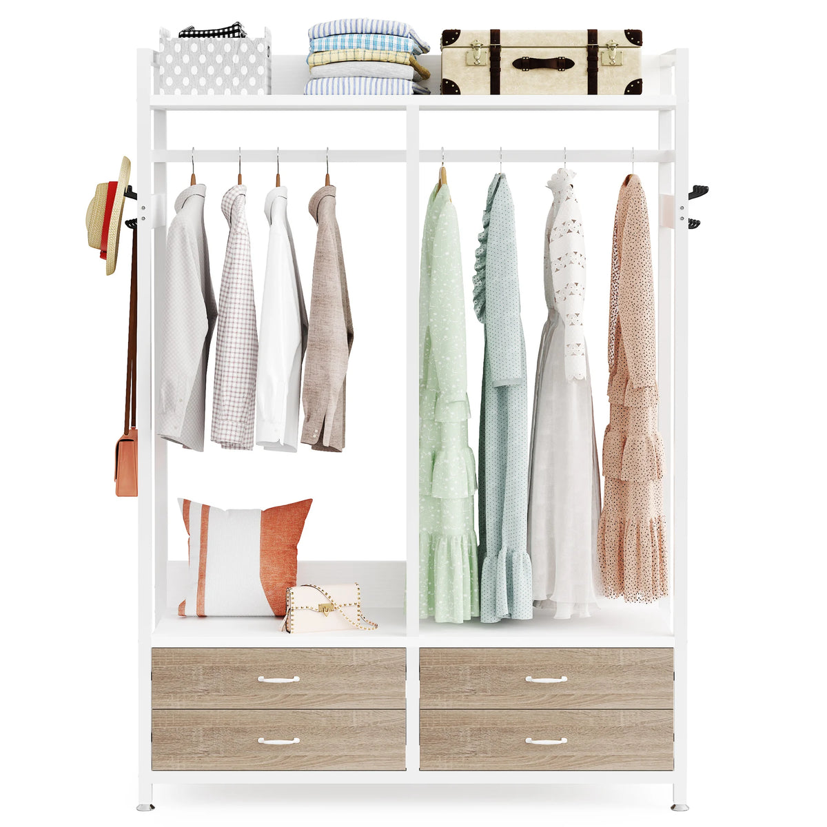 Tribesigns Freestanding Closet Organizer With Drawers And Hooks