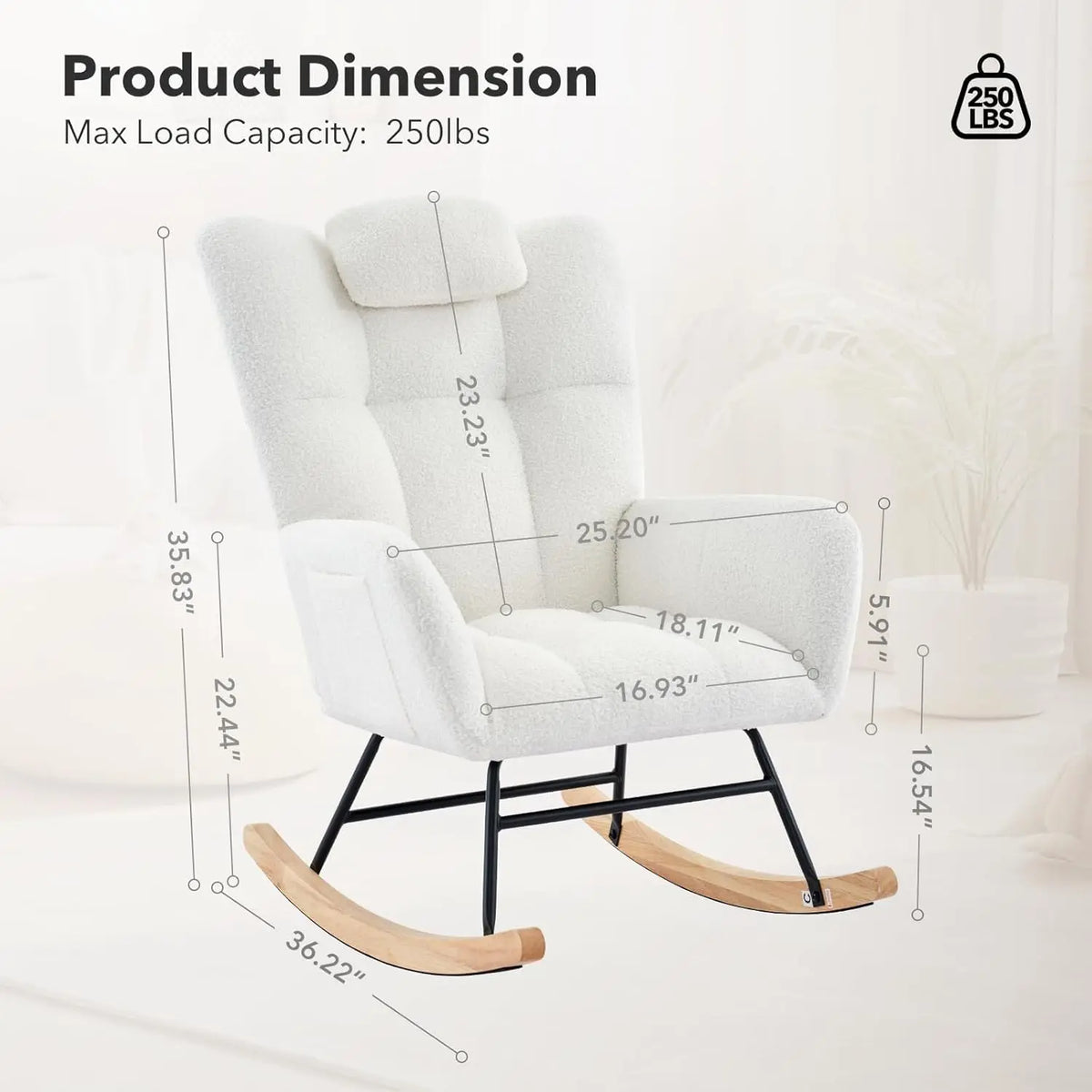 Studyset Modern Upholstered Boucle Rocking Chair With Side Pocket