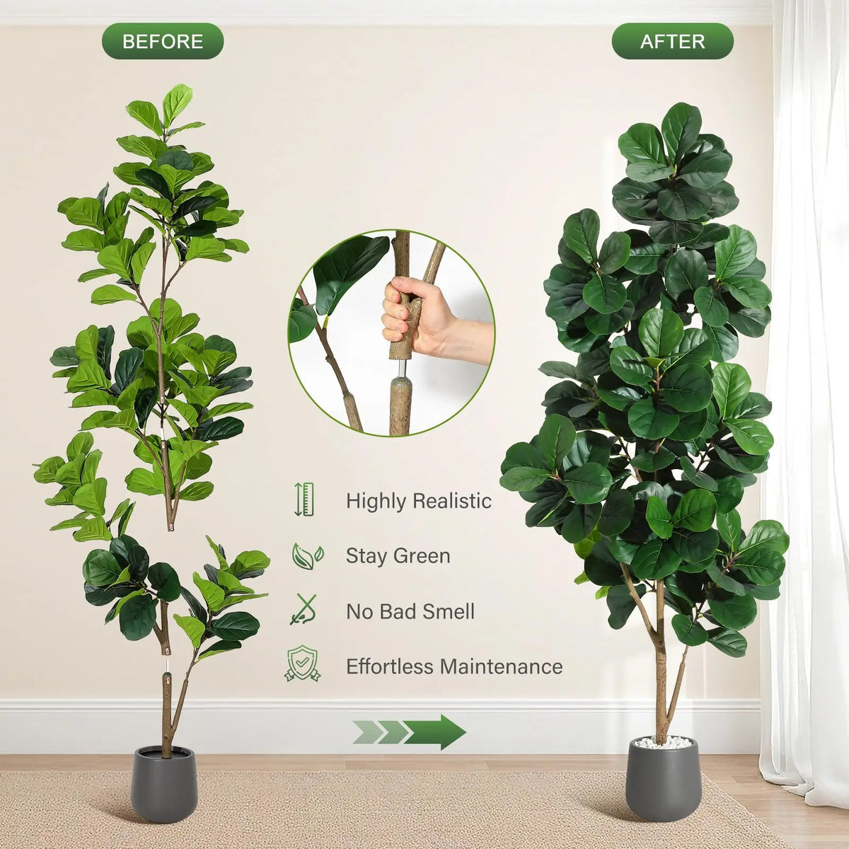 Realistic Artificial Fiddle Leaf Fig Tree For Home Decor