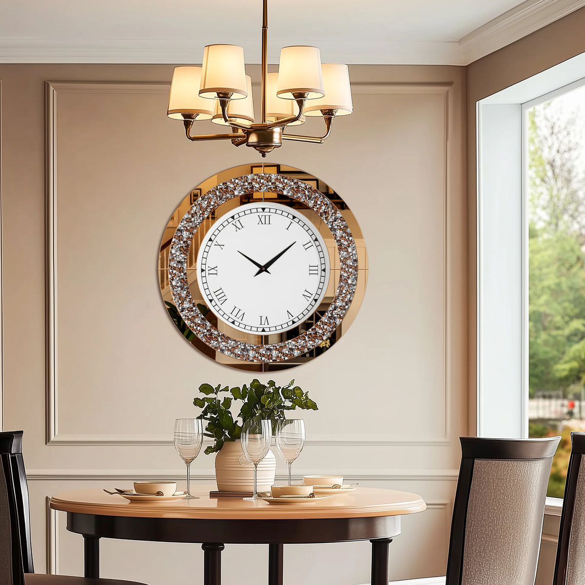 Decorative Crystal Diamond Mirrored Wall Clock Alarm
