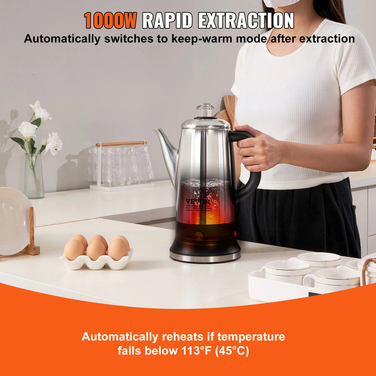 SucceBuy Electric Stainless Steel Coffee Percolator With Keep Warm