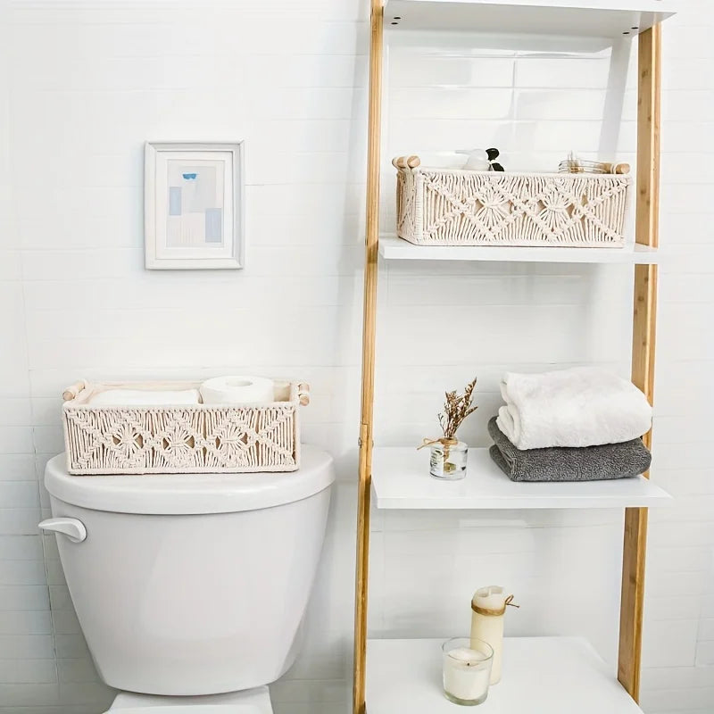 Bohemian Hand Woven Rattan Storage Basket For Bathroom Bedroom Decor