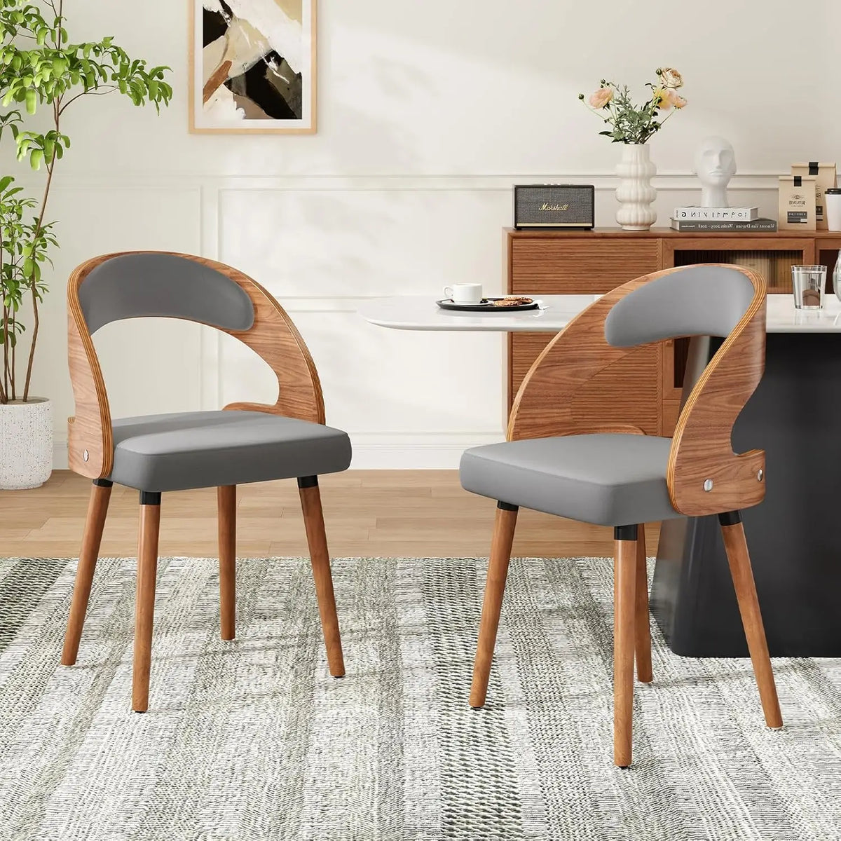 Farini Modern Wood Dining Chairs Curved Backrest Set