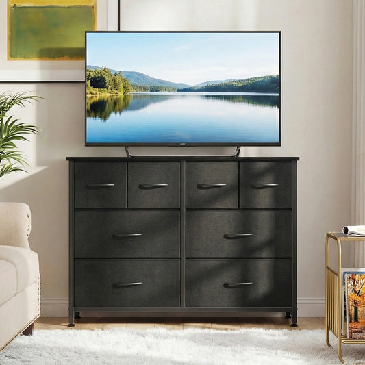 JHK Modern Fabric Drawers Dresser With Wood Top
