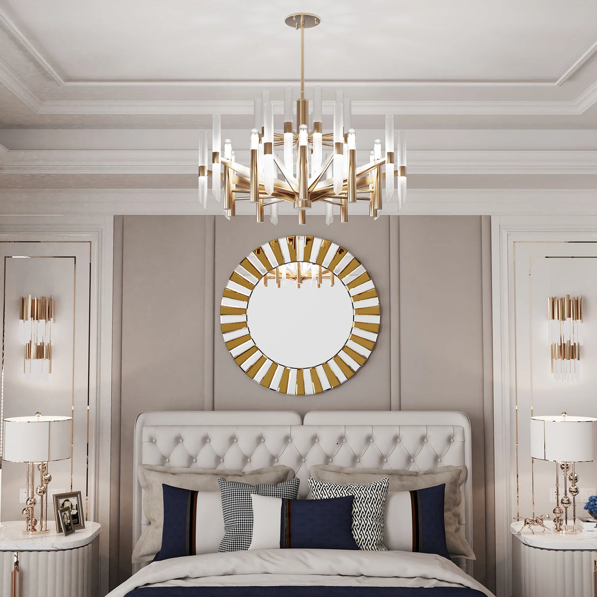 Modern Round Starburst Decorative Glass Wall Mirror