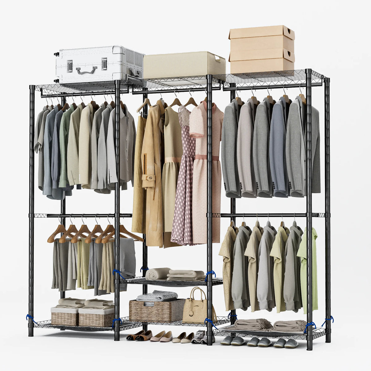 Freestanding Metal Clothes Rack Heavy Duty Storage Organizer