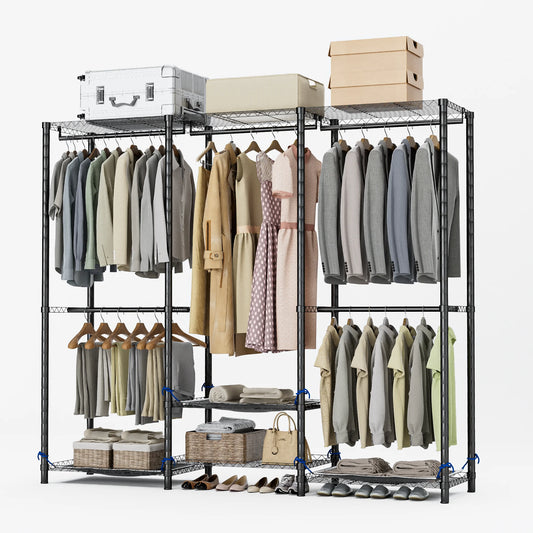 Heavy Duty Freestanding Metal Clothes Rack With Wardrobe Organizer