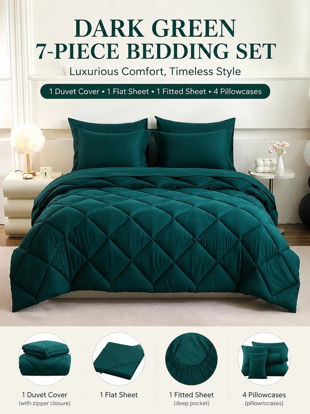 EasYum 5 Piece Bedding Set With Quilted Comforter And Sheets
