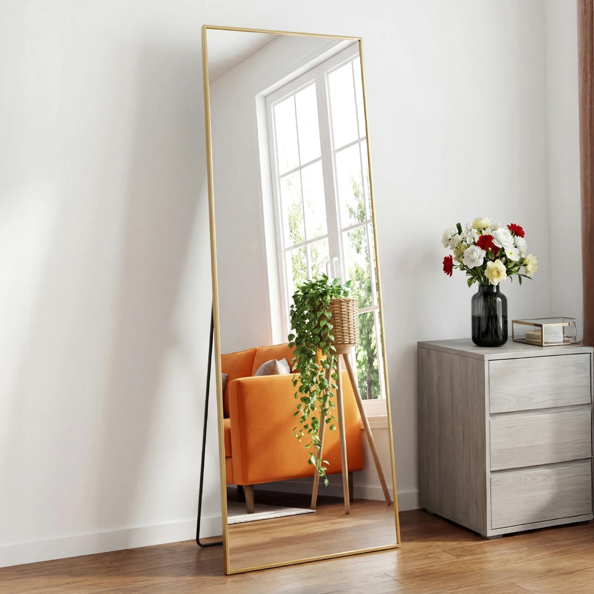 JHK 68"x26" Arched Full Length Mirror with Stand Floor Free Standing Aluminum Frame for Bedroom Bathroom Body Hanging Leaning