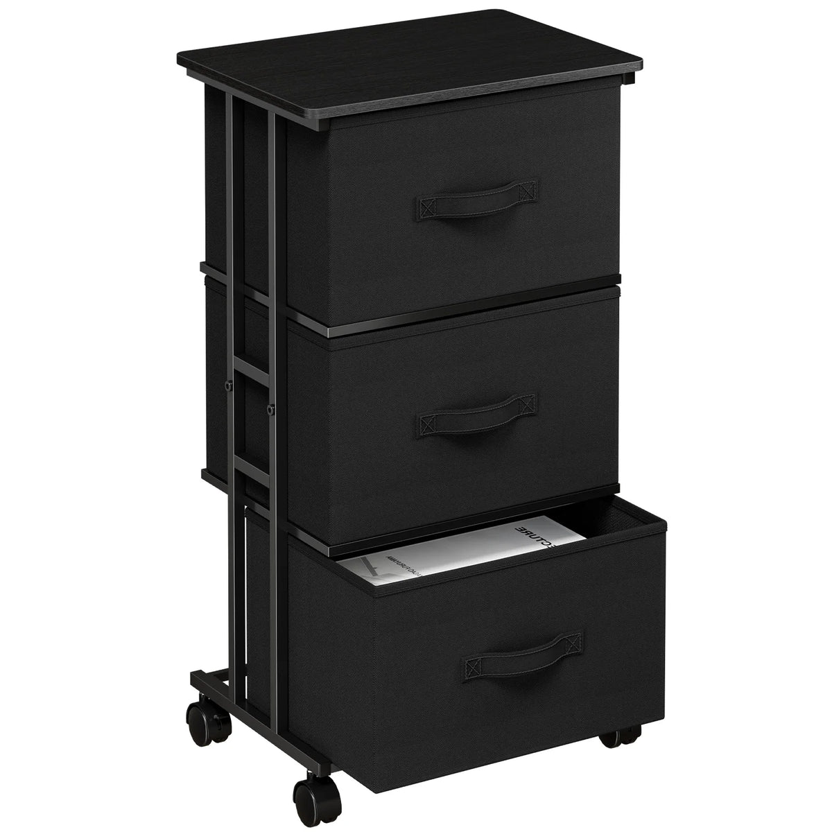 JHK 3 Drawer Rolling Fabric Dresser Cabinet
