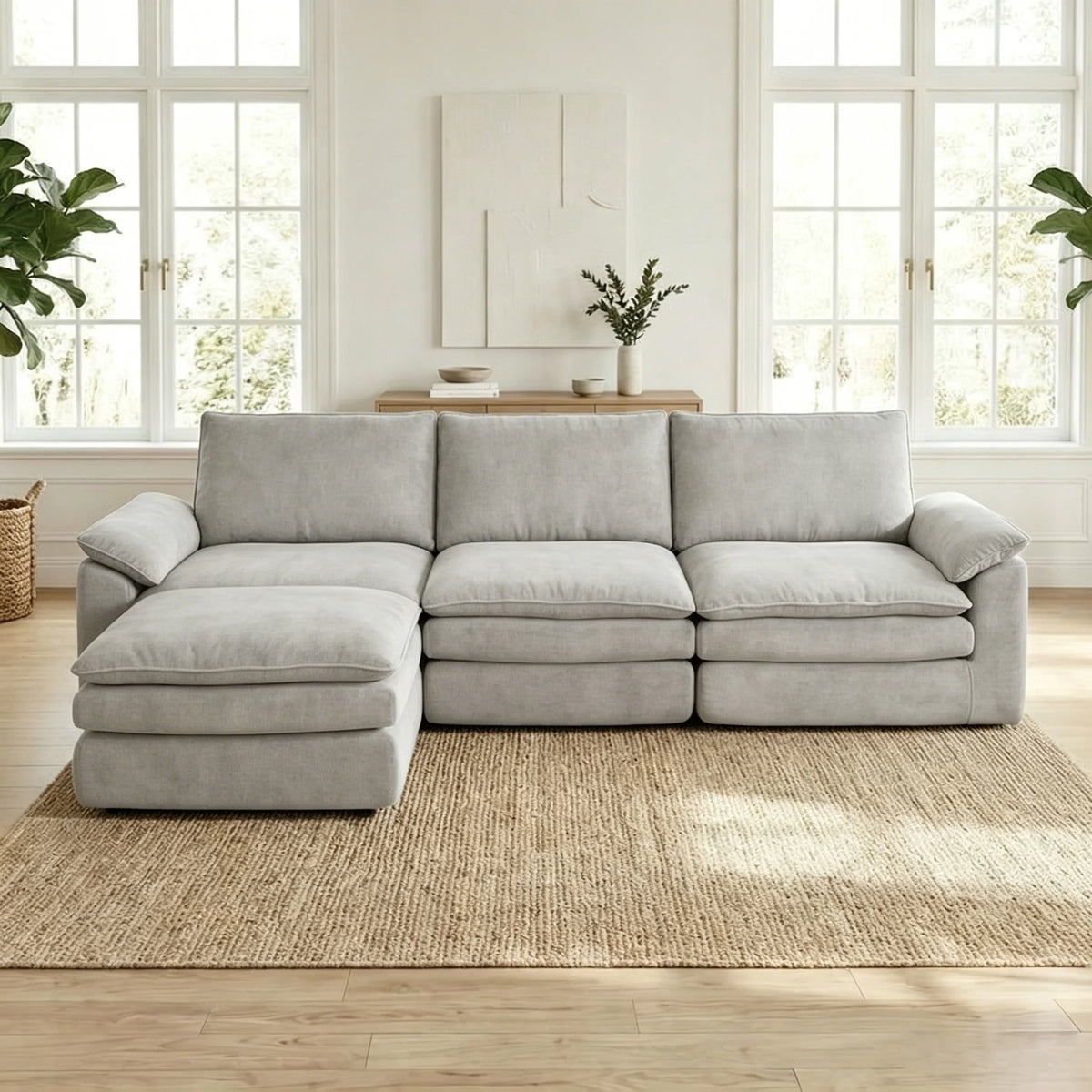 L Shaped Chenille Cloud Sofa With Chaise Lounge Modular Sectional