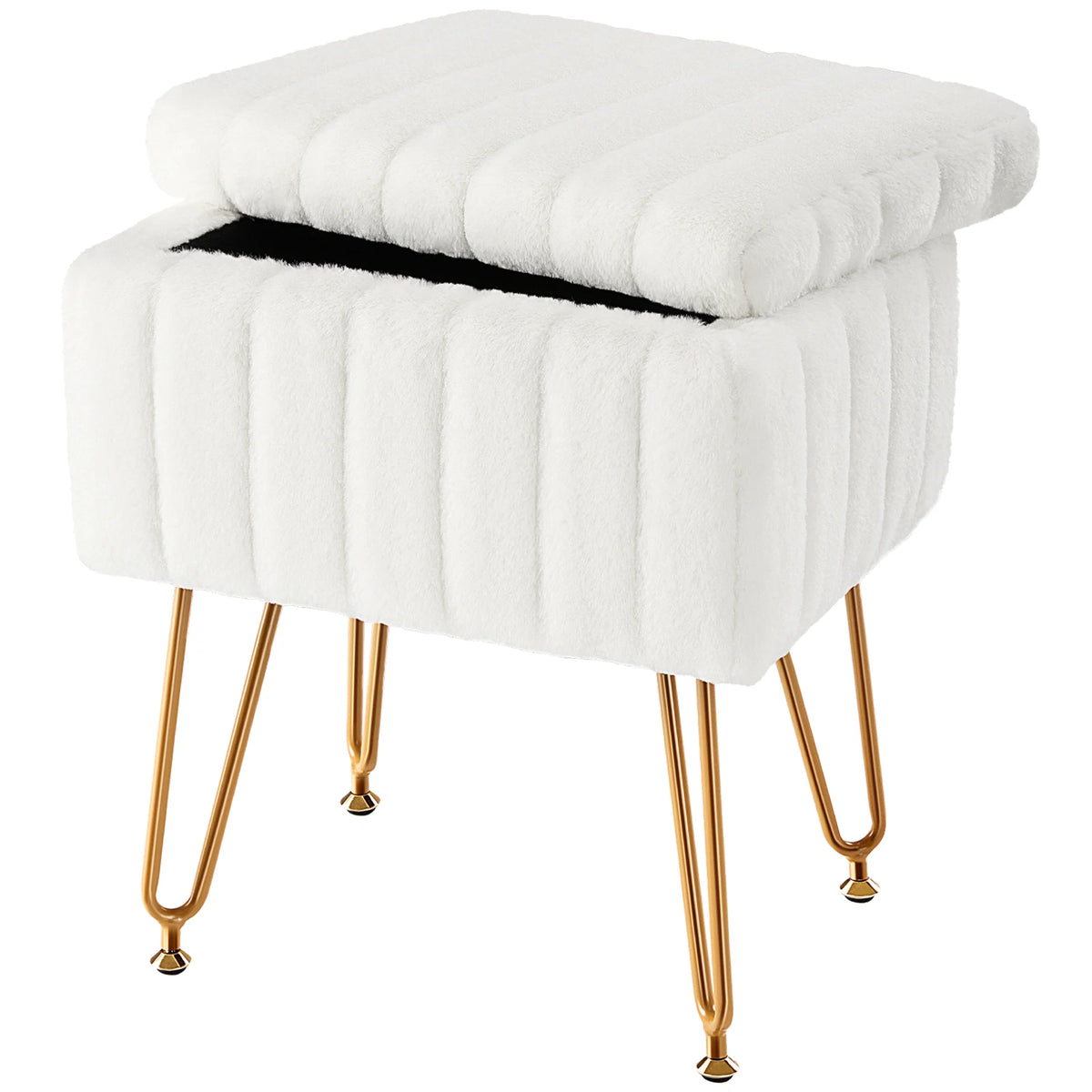 JHK Faux Fur Padded Storage Ottoman With Modern Metal Legs