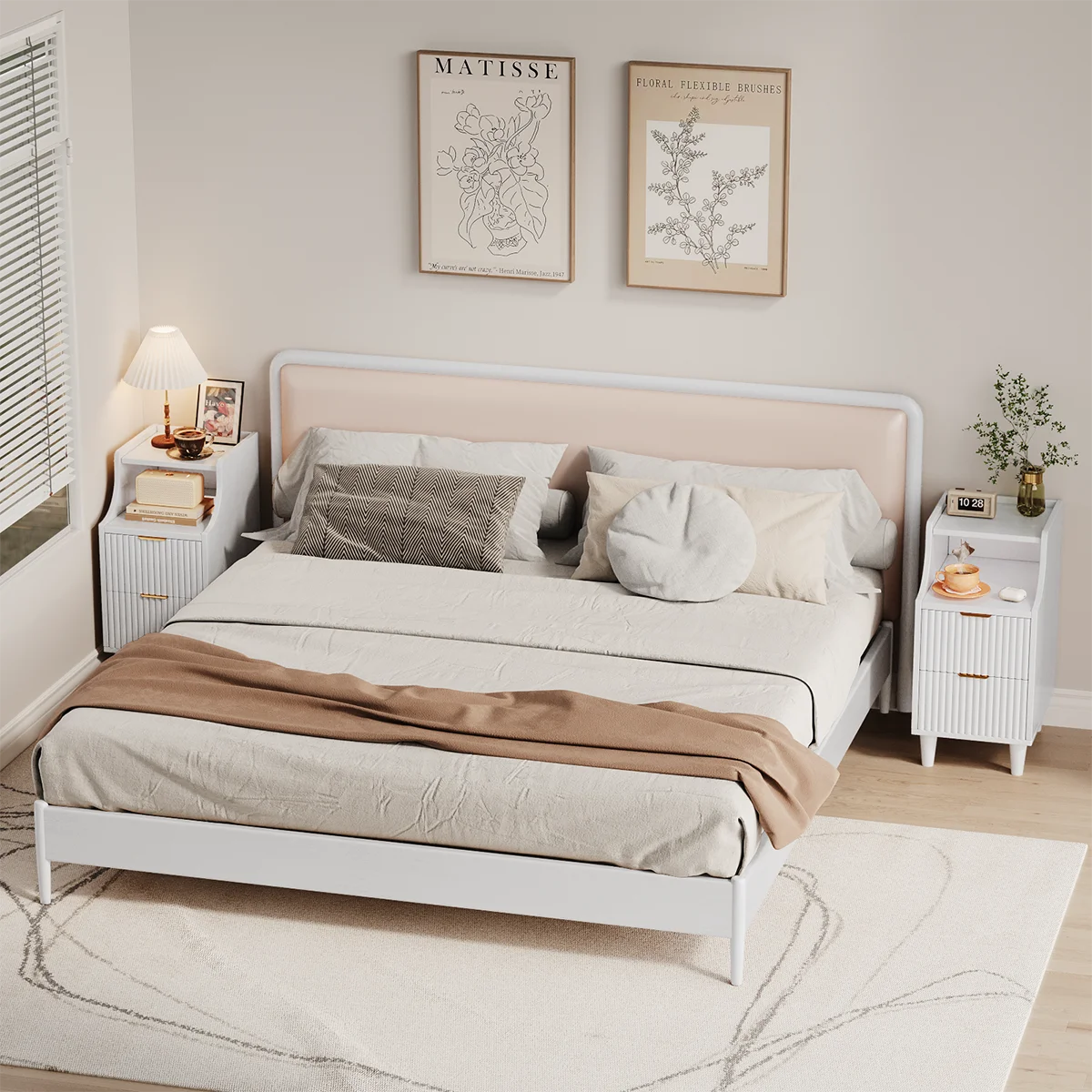 UGTOO Modern Narrow Nightstand With Two Drawers And Open Shelf