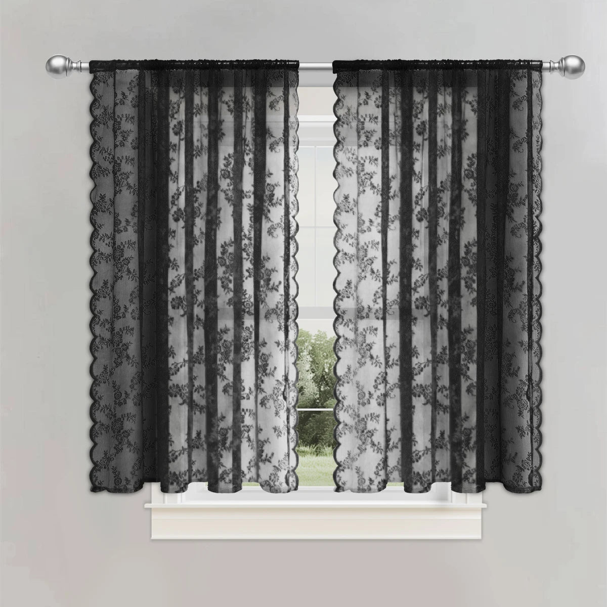 Romantic Flower Lace Sheer Window Curtain With Rod Pocket