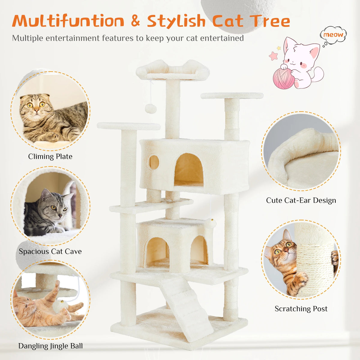 JHK Multi Level Cat Tree With Sisal Scratching Post