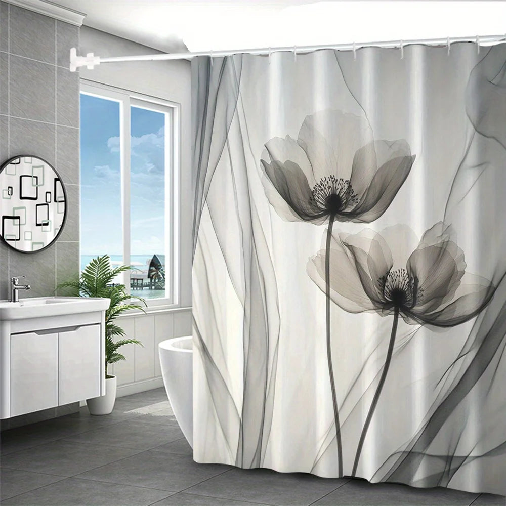 Printed Polyester Shower Curtain With Modern Jacquard Texture