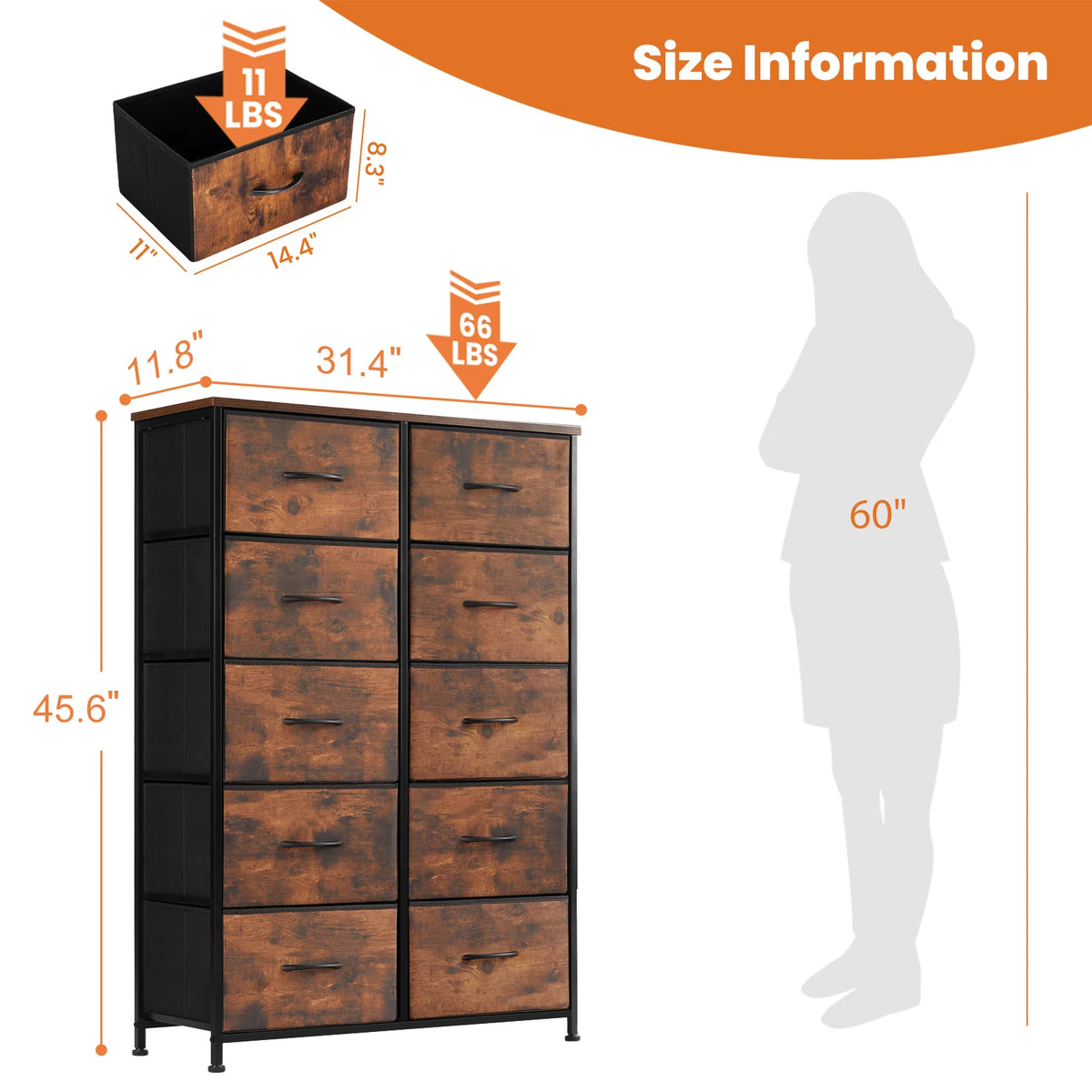 JHK Bedroom Steel Frame Wardrobe Storage Cabinet Fabric Drawers Organizer