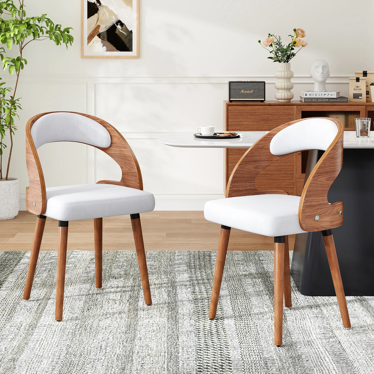 Farini Modern Wood Dining Chairs Curved Backrest Set