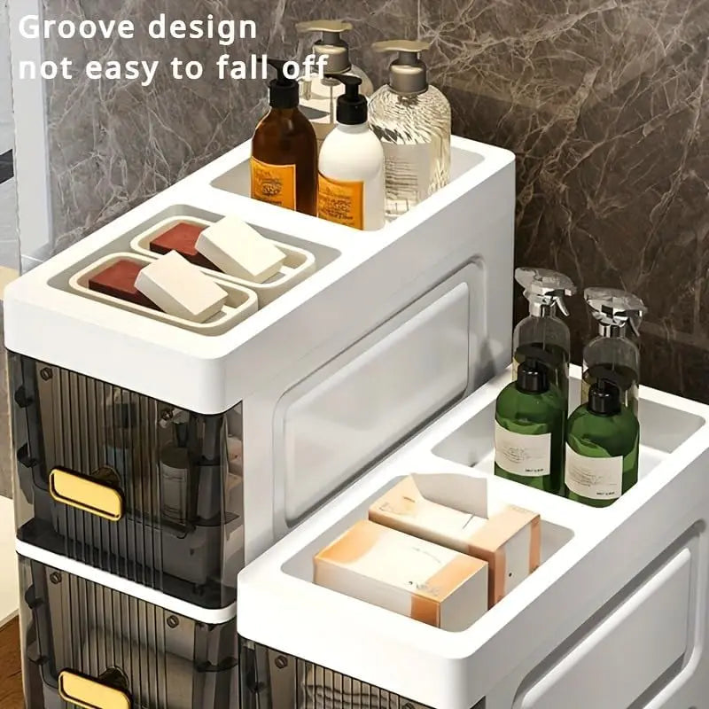 Four Tier Plastic Bathroom Storage Cabinet Freestanding Corner Shelves
