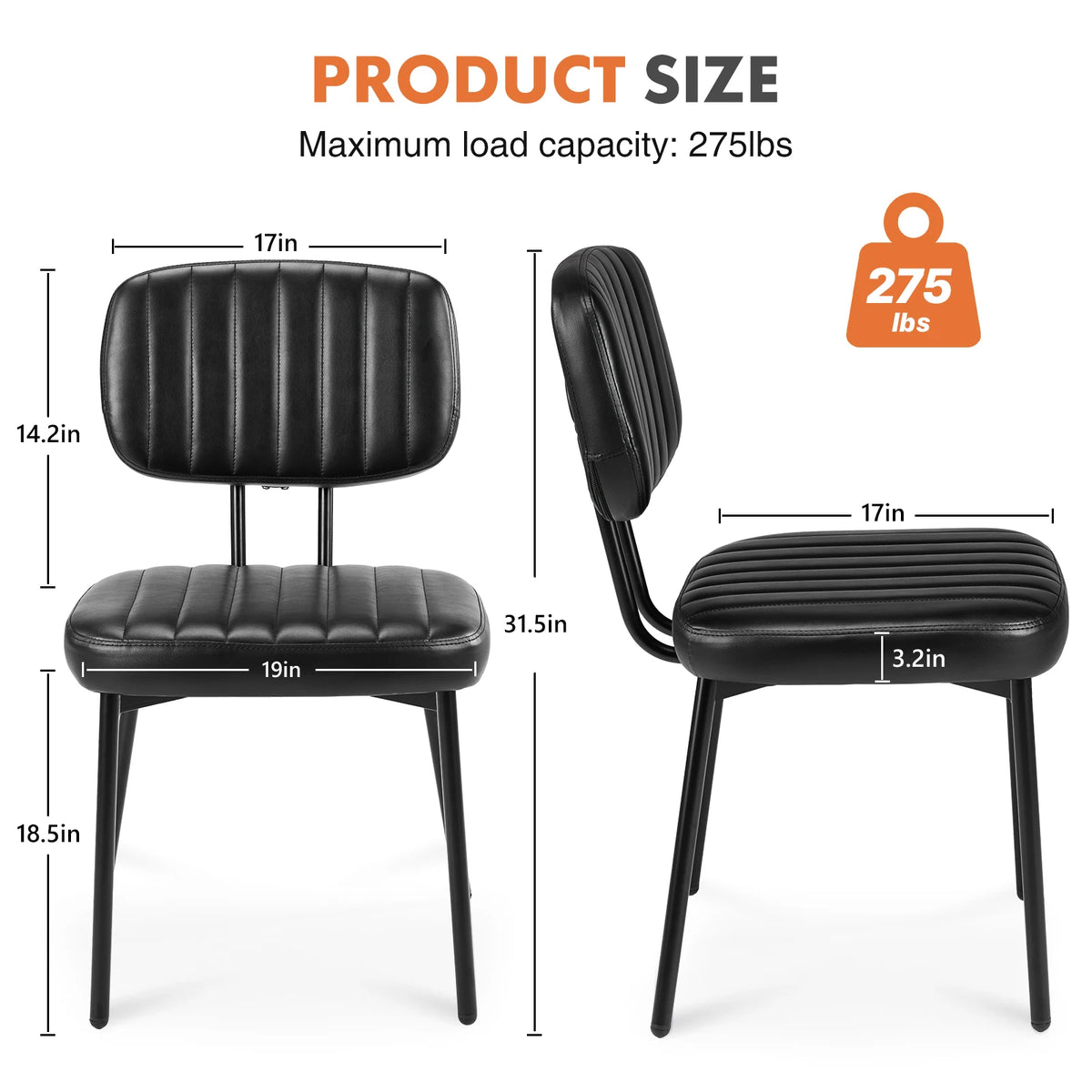 JHK Modern Faux Leather Dining Chairs Set With Comfortable Lumbar Support
