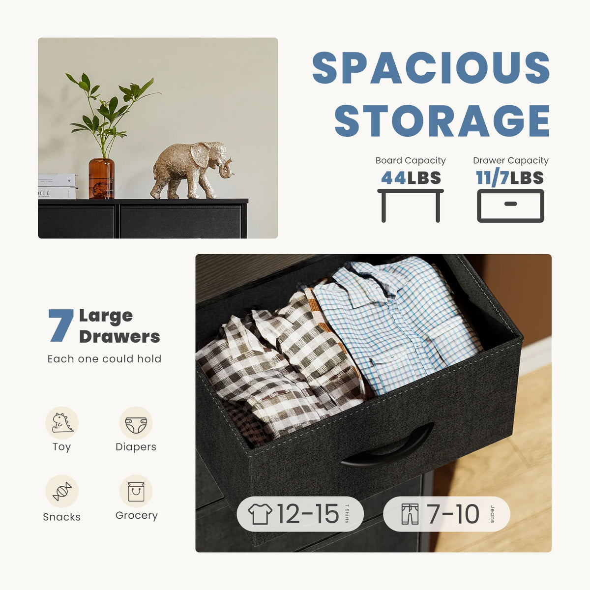 JHK Wood Bed With Seven Drawer Storage Organizer