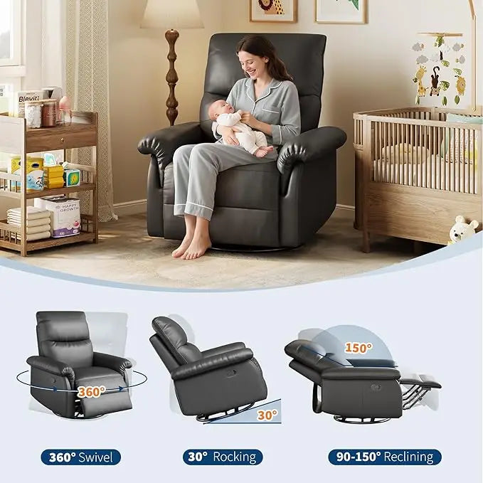 Luxury PU Leather Recliner Rocker Chair For Living Room