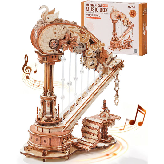 ROKR Magic Harp Wooden 3D Puzzle Mechanical Musical Model Kit