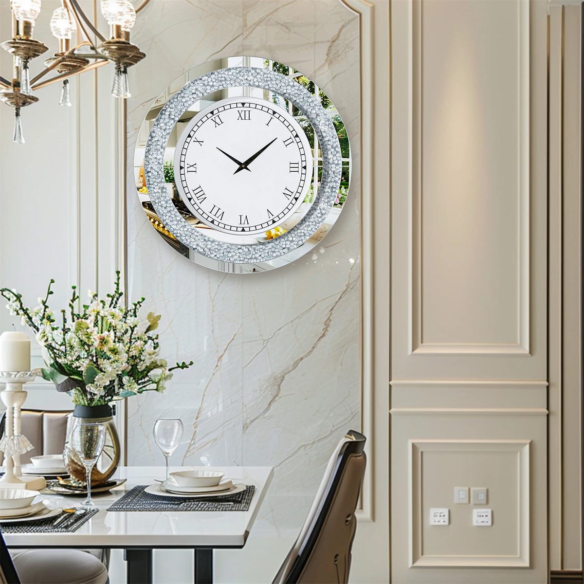Decorative Crystal Diamond Mirrored Wall Clock Alarm