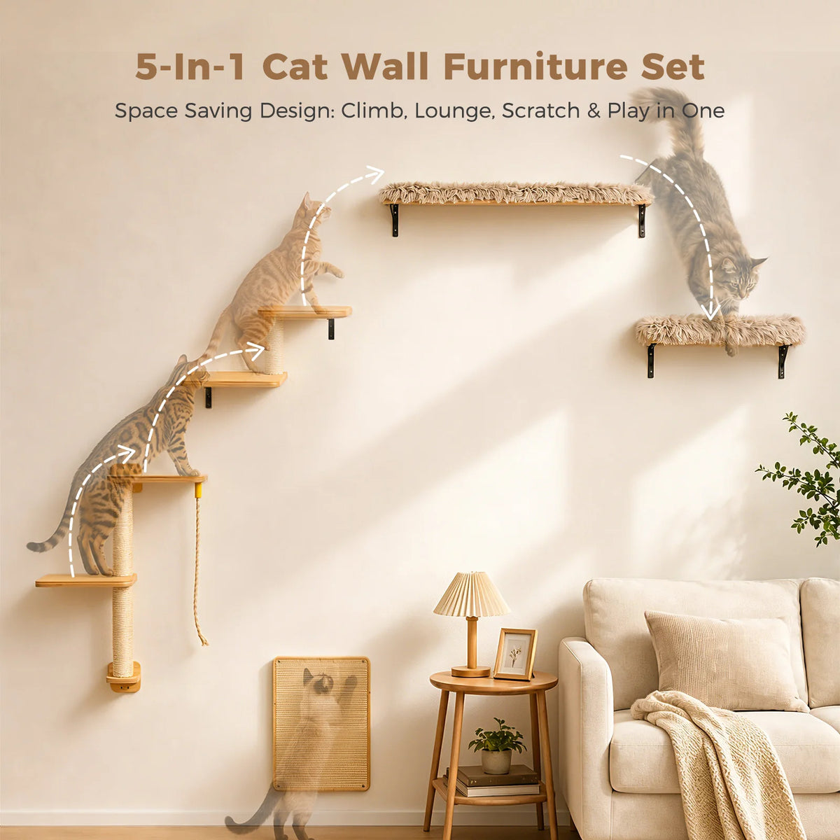 PAWZ Road Wooden Cat Climbing Wall Shelves Sisal Scraper Rope