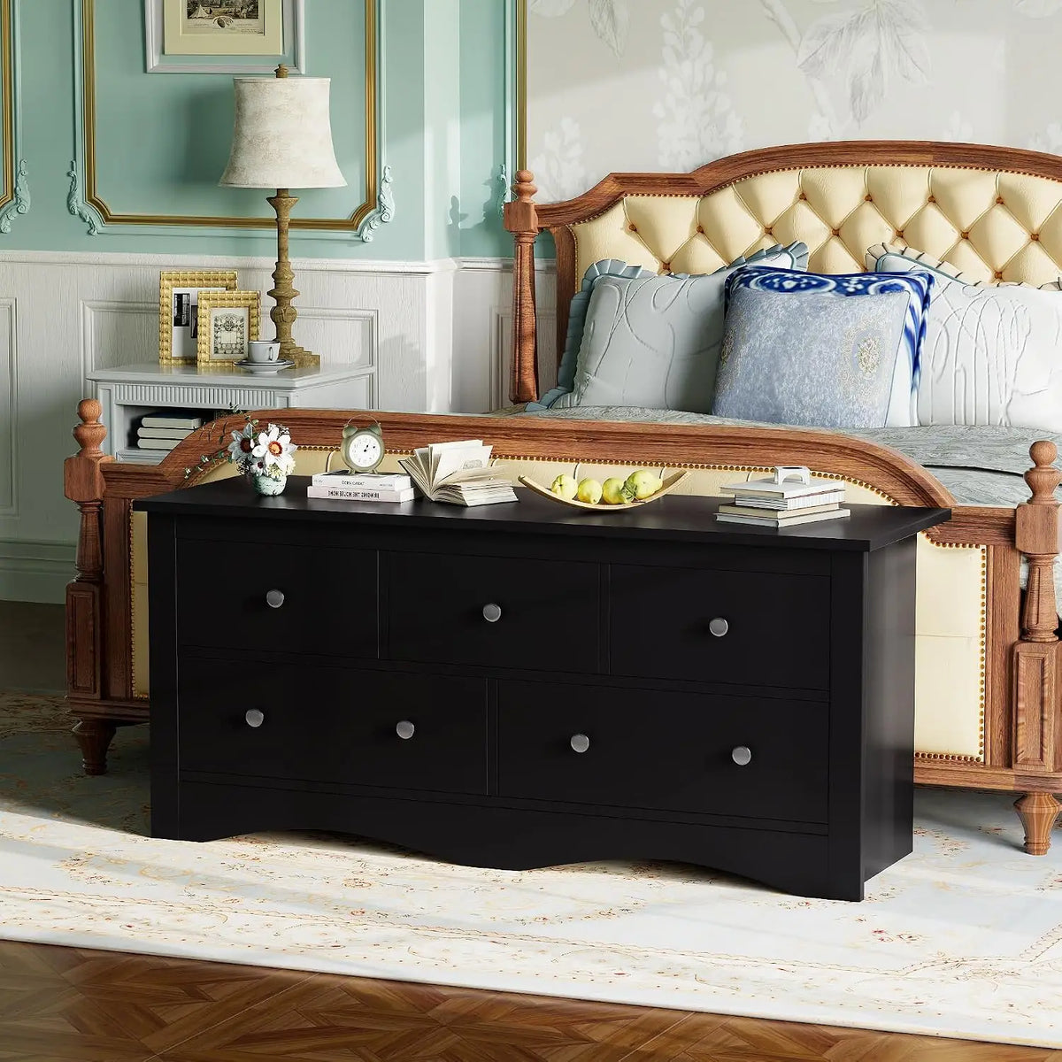 Wooden Five Drawer Bedroom Dresser Versatile Living Room Storage Cabinet