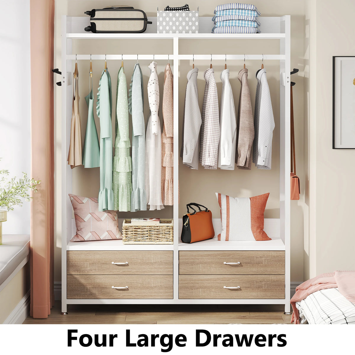 Tribesigns Freestanding Closet Organizer With Drawers And Hooks