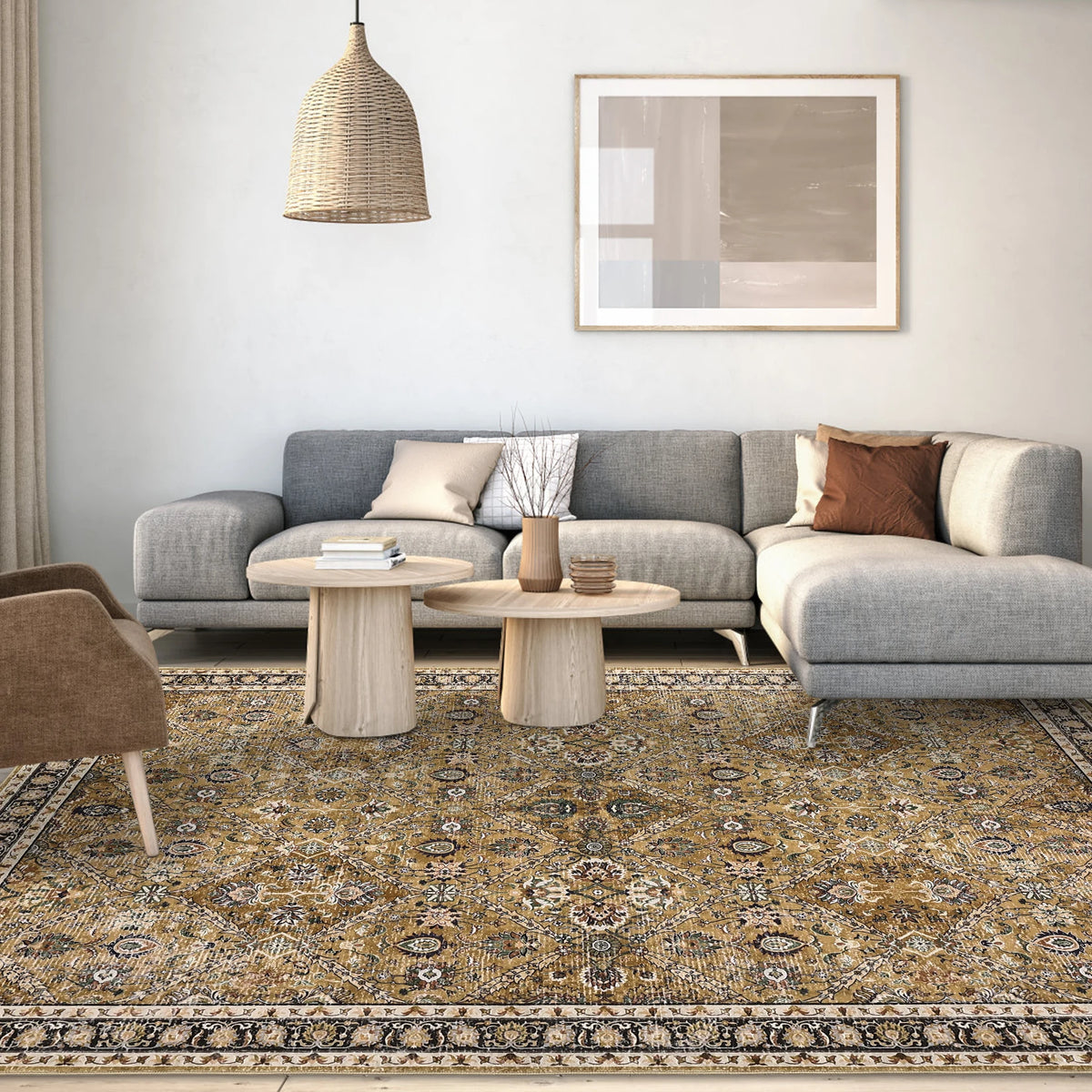Machine Washable Non Slip Polyester Area Rug For Living Rooms