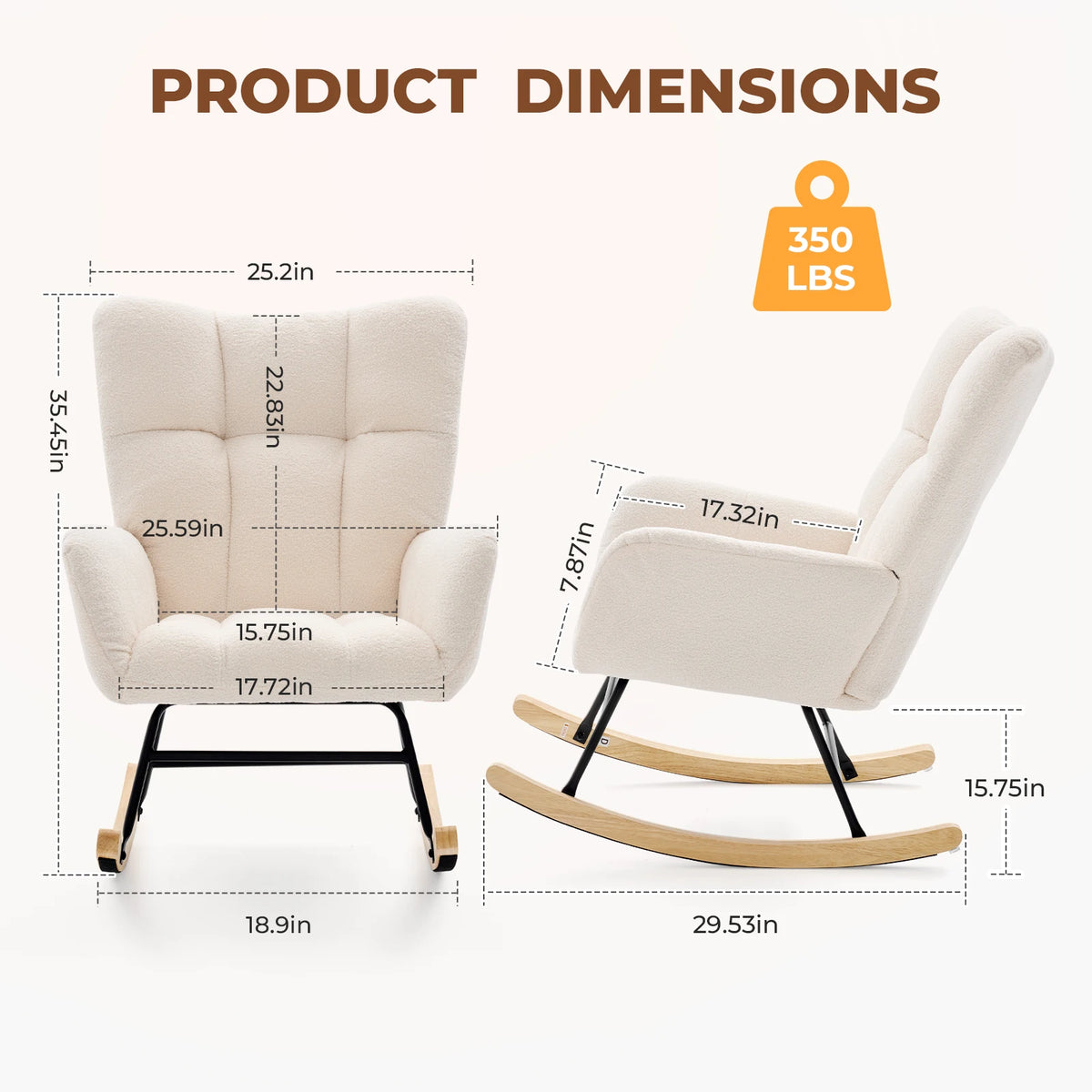 JMK Modern Velvet Upholstered Saucer Rocking Chair