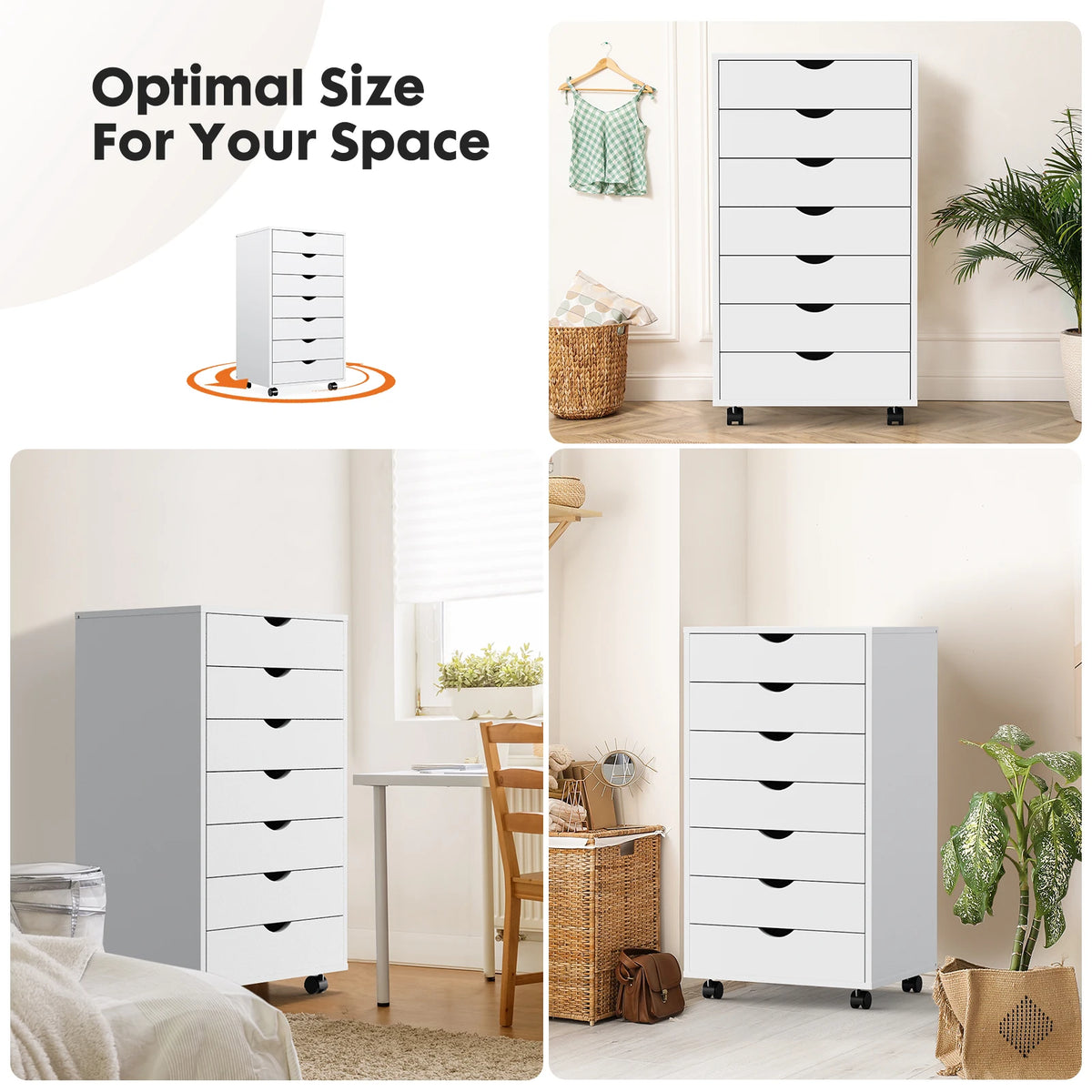 Jhk Wooden Seven Drawer Rolling Storage Cabinet Bedside Nightstand