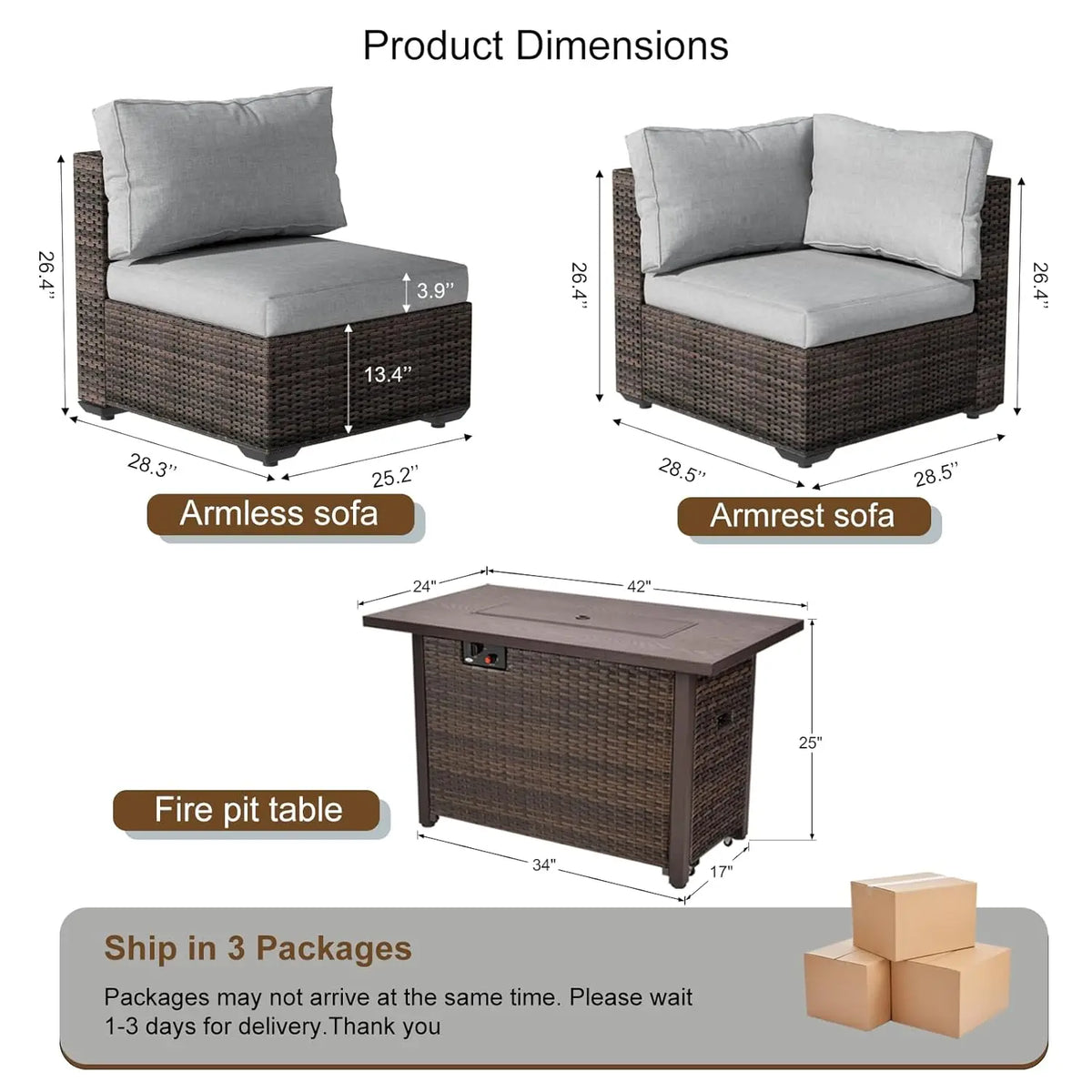 Xiaolang Seven Piece Outdoor Sectional Sofa With Fire Pit Table