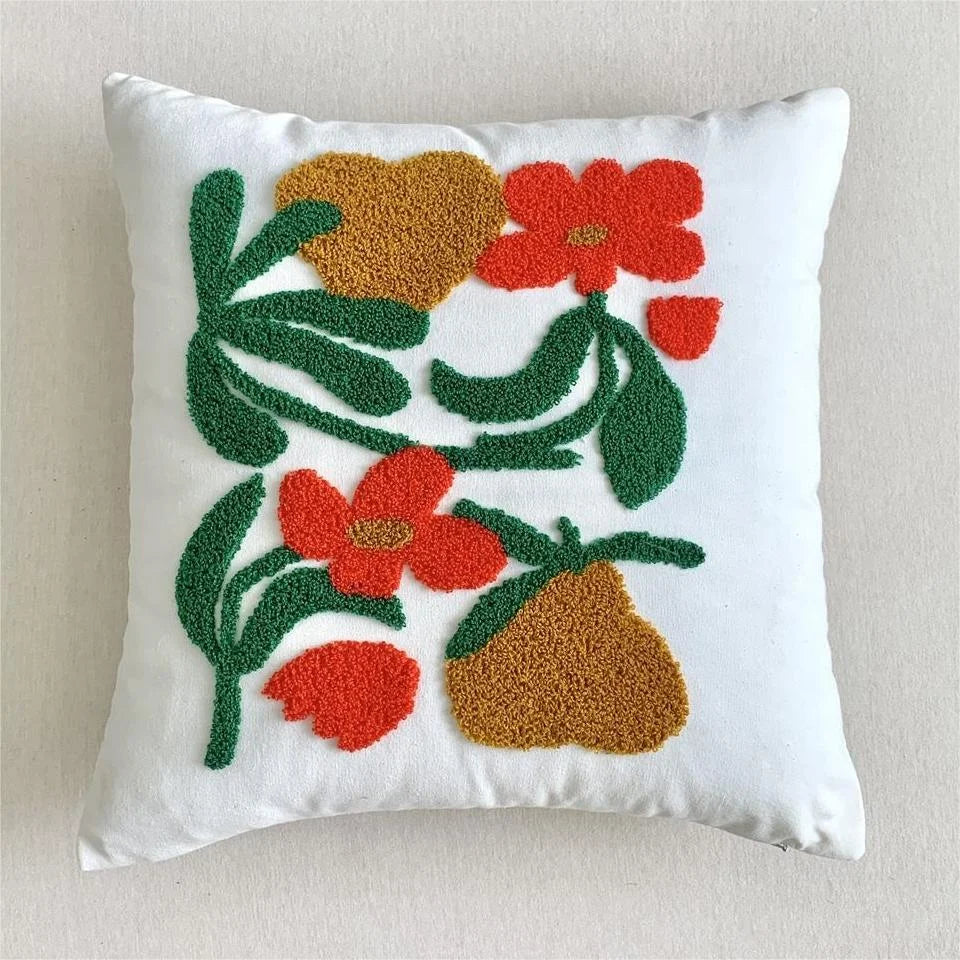 Floral Embroidered Cotton Blend Nordic Style Pillow Cover For Sofa